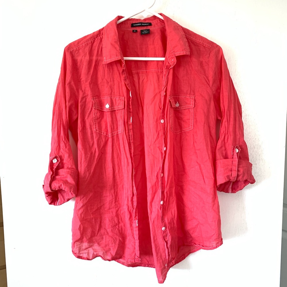 Pink button down top